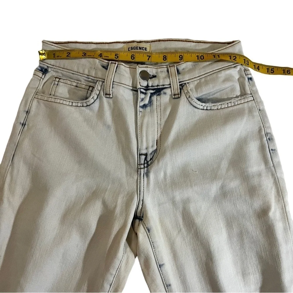 L’Agence Y2K Acid White Wash High Rise Raw Hem Distressed Denim Jeans Ankle 25